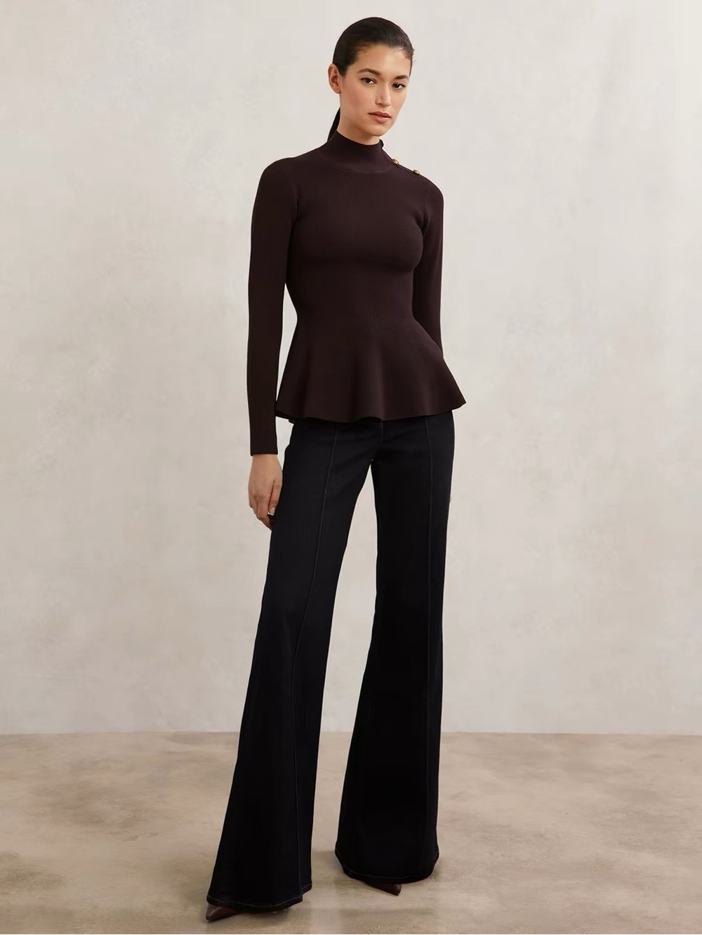 Reiss Isabella Peplum-Hem Stretch-Knit Top burgundy,XS S M L
